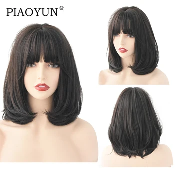 

Black Natural Wave Wigs With Bangs For Women Class A high temperature wire Synthetic Wig Heat Resistant Wig Wholesale