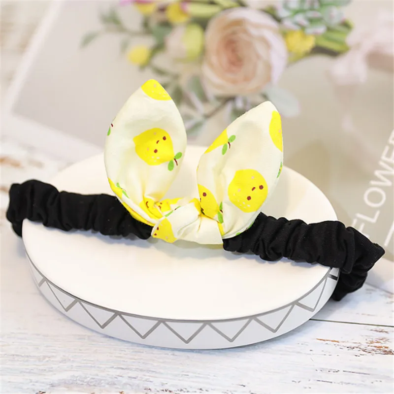 10pcs/lot Cute Turban Girls Cartoon Fruit print Headband Kids Multi Use Adjustable Hair Band with Metal Bow Hair Accessories - Цвет: lemon