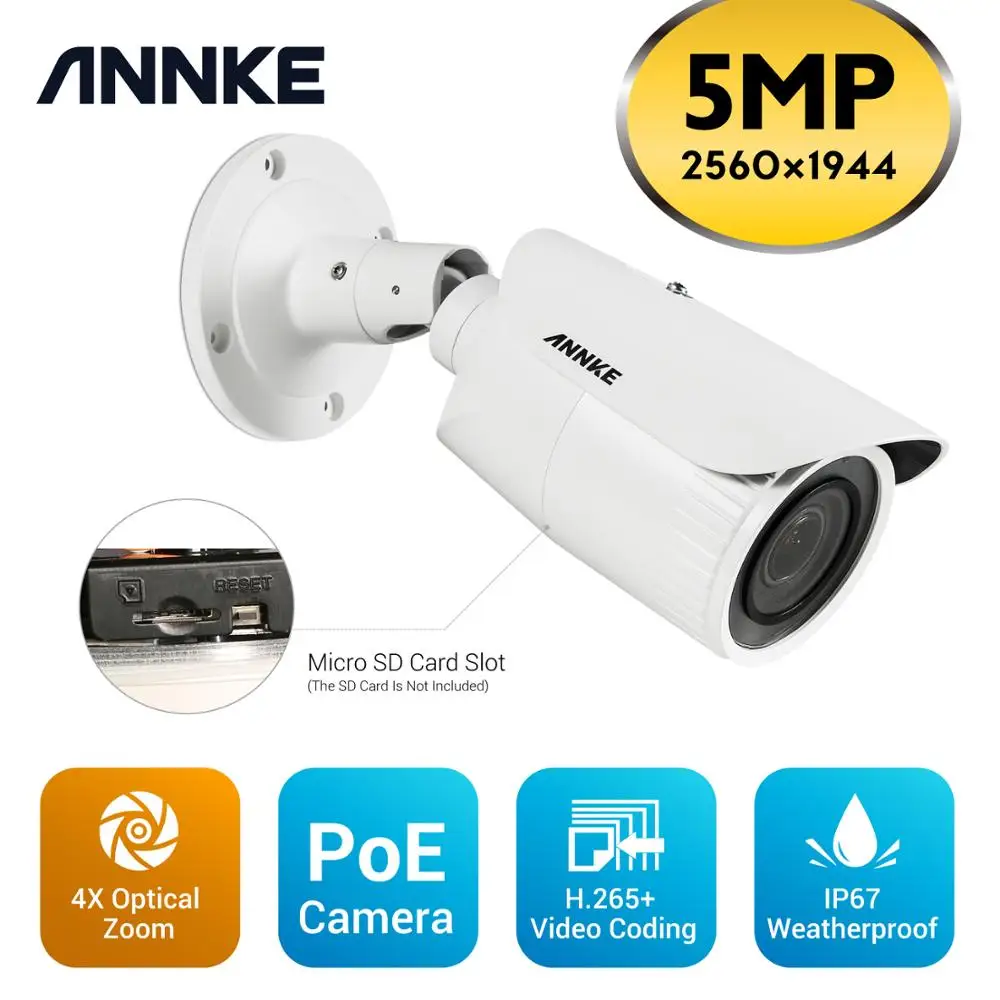 ANNKE 1PC Zoom PoE Meets 5MP HD & 4X Optical Zoom POE Camera Outdoor Indoor Weatherproof Security Network Bullet Email Alert