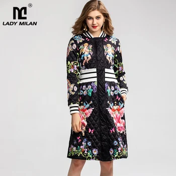 

Women's Runway Coat O Neck Long Sleeves Vintage Printed Plaid Elegant Long Parkas Outerwear Jackets