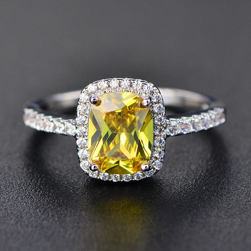 citrine AAAA zircon finger ring for women s925 silver band shiny geometry lady engagement wedding jewelry | Украшения и