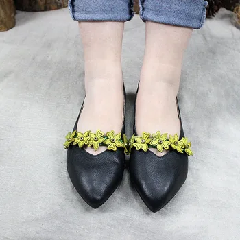 

2020 Handmade Casual Women's Shoes Pointed Toe Flats Genuine Leather Loafers Shallow Mouth Moccasin-Gommino