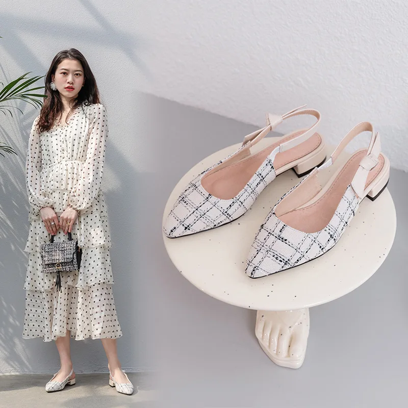 

Online Celebrity Spring New Style Korean-style Fashion WOMEN'S Genuine Leather Shoes Closed-toe Sandals Semi-high Heeled Shoes W