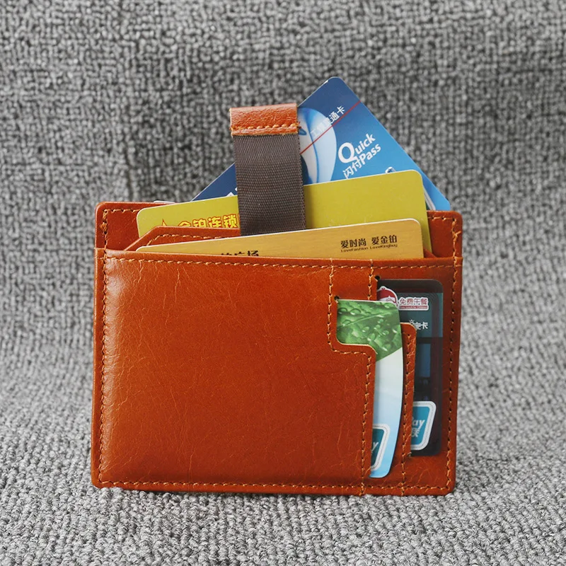 

New Style Genuine Leather Pulling Wallet Fashion And Personality Cowhide Card Clamp Card Bit More Wallet Card Holder Manufacture