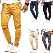 Осенние штаны-шаровары для бега в стиле хип-хоп, новые мужские брюки, мужские одноцветные штаны с несколькими карманами, обтягивающие спортивные штаны, мужские брюки-карго