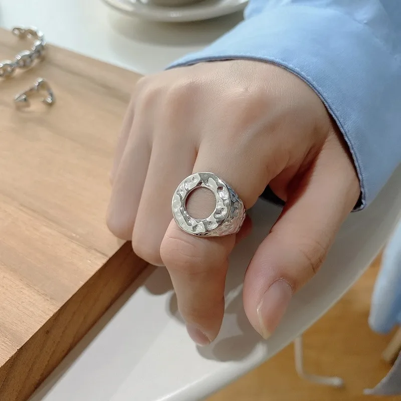 

Leouerry 925 Sterling Silver Irregular Geometric Rings for Women Round Openwork Minimalist Design Open Rings Silver 925 Jewelry