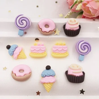

Hand Painted Resin Kawaii Colorful Cake dessert Flatback Cabochon Stone 10PCS Scrapbook DIY Decor Home Figurine Crafts