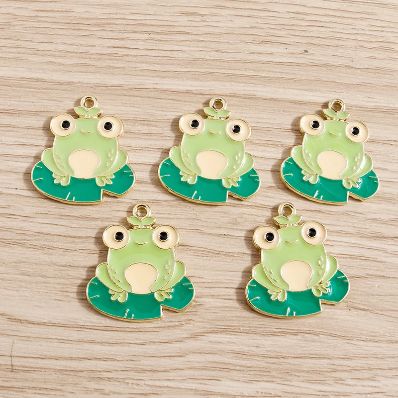10pcs 22*25mm Cartoon Enamel Animal Frog Charms Pendants for DIY Making Necklaces Earrings Bracelets Handmade Jewelry Findings
