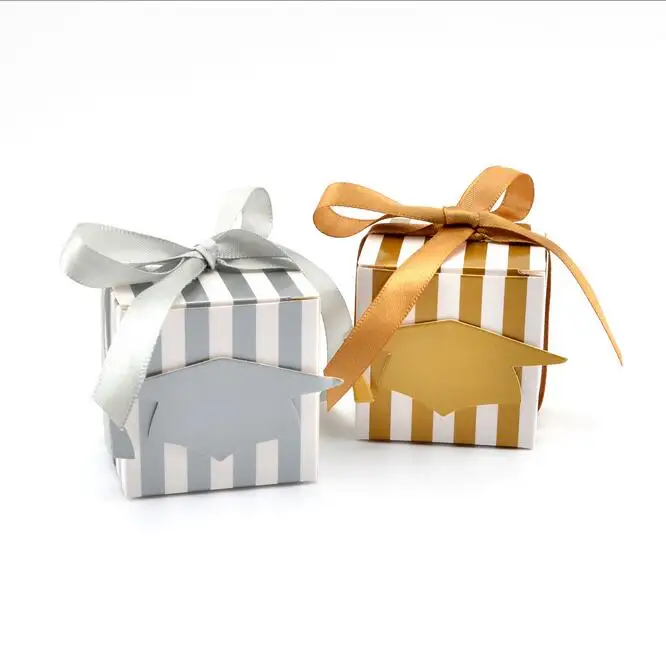 

FREE SHIPPING European Style Ph.D.Bachelor Hat Graduation Candy Box Promotion Gift Box Wedding Candy Box Silver Gold Colors