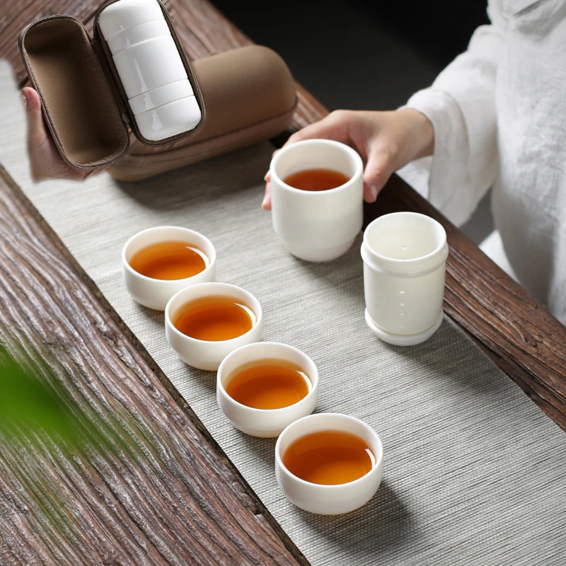 

Chinese Gaiwan Tea Set Kung Fu Cup White Ceramic White Teaware with 4 cups a tea sets portable travel tea set with travel bag
