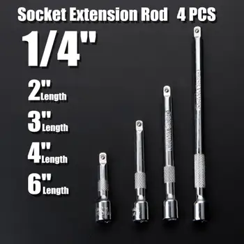 

4pcs 1/4" Long Extension Extender Bar Rod Set 2" 3" 4" 6" Drive Ratchet Wrench Socket Tool Set