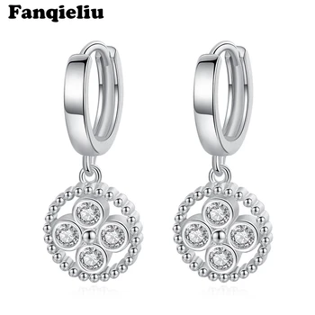

Fanqieliu Round Rhinestone Drop Earrings Crystal Real 925 Mark Sterling Silver Earrings For Woman Luxury Dangle Earring FQL20221
