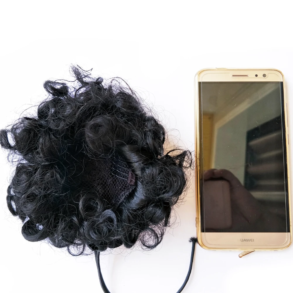 2Pcs Synthetic Afro Kinky Hair Bun Chignon Postiche Cheveux High Temperature Fiber Drawstring Ponytail on Puff Hair Bun For Kids