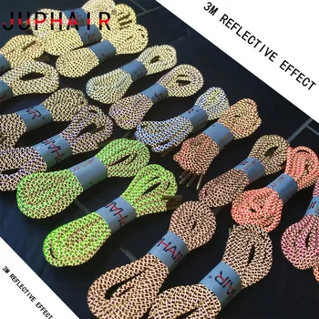 

JUPHAIR 60-160cm Golden Metal Head Sport Shoelaces 3M Reflective Round Shoe Laces Fluorescent Shoelace Sneaker Shoestrings Rope