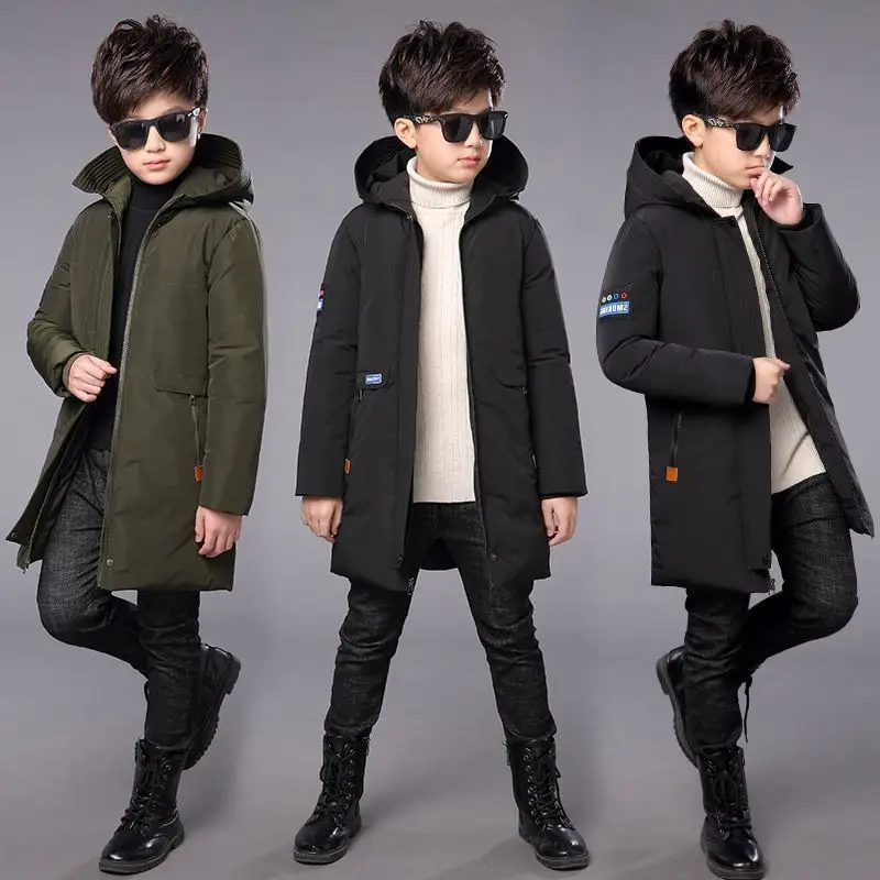 

2019 Boys Winter Children Jackets Warm Down Cotton Long Hooded Coats Teenager Thicken Outerwear Kids Parka Boy Winter Clothing