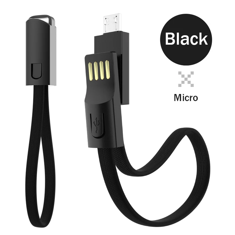 YKZ Micro USB кабель для быстрой зарядки, фурнитура для брелоков для ключей Портативный жила провода для передачи данных для Xiaomi мульти-функциональный кабель для микро USB шнур - Цвет: Black