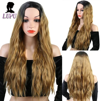 

LUPU Long Wavy Wigs Ombre Blonde Middle Part Cosplay Synthetic Natural Fake Hair Wigs For Women High Temperture Fiber