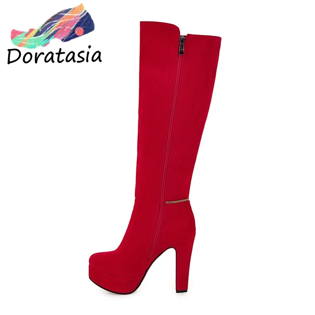 Fashion Plus Size 32-47 Zip Decoration Platform 12cm Super High Square Heels knee-high Zip Boots For Ladies