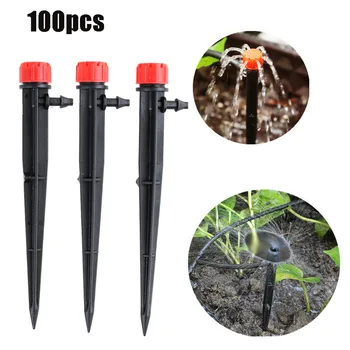 

100PCS 13cm Micro Bubbler Drip Irrigation Adjustable Emitters Stake 360-degree Circle Eight-hole Nozzles 4/7mm Hose Garden Tools