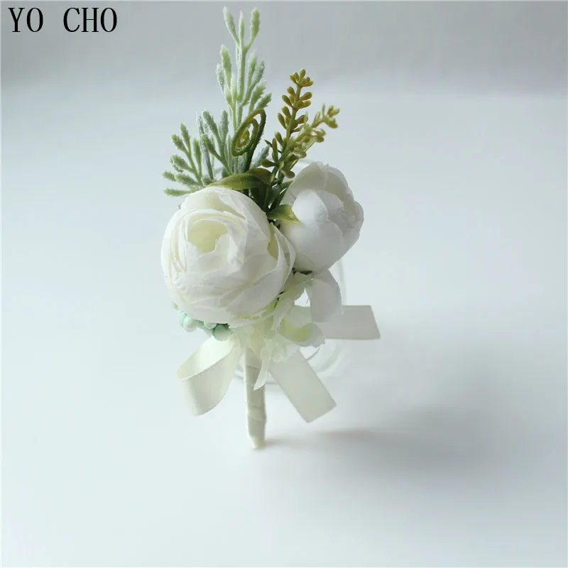 boutonniere-E Йо Чо роза цветок жениха Бутоньерка Свадебные запястья корсаж белый браслет для невесты Выпускной, свадьба личный цветок декор - Цвет: boutonniere-E