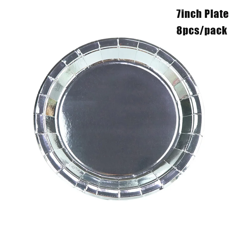 Silver 7inch plate 16 шт./компл. твердая Золотая бумага чашки+ тарелки Weddiing день рождения для украшения детского душа фестиваль для детей столовая посуда все для праздника - Цвет: Silver 7inch plate