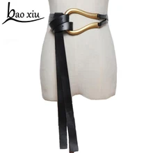 Новые брендовые кожаные длинные ремни для женщин, модные женские корсетные ремни с золотыми цепочками и пряжкой, тонкие пояса для платья с бантом