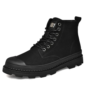 

Men's Black Warm Winter Men's Boots Leather Ankle Boots Men's Winter Work Shoes Men's Military Fur Snow Boots