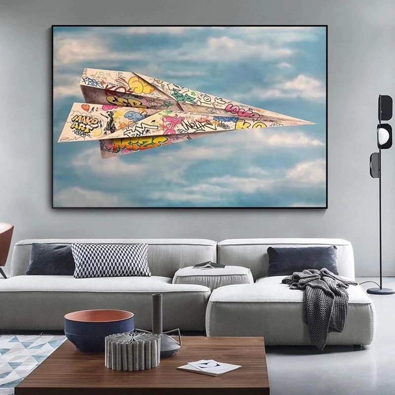 

Modern Abstract Graffiti Paper Plane Canvas Wall Painting Posters And Prints Street Art Mural Picture Decor For Living Room