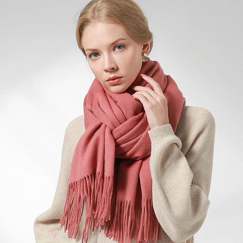 Russia 100% Pure Wool Scarf Women Thicken Warm Echarpe Wraps Ladies Foulard Femme Winter Solid Camel Merino Fine Wool Scarves