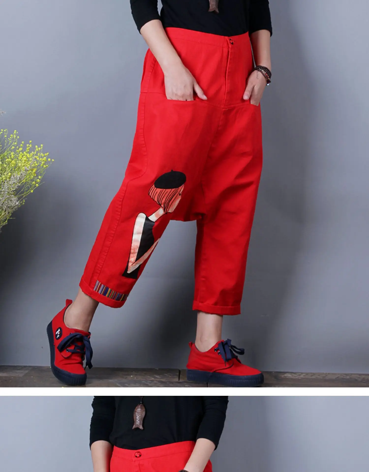 Red Oversized Wide Leg jean Women Baggy Low Crotch Denim Pants hiphop cowboy Harem Trousers Boyfriend Sagging Skateboard Joggers