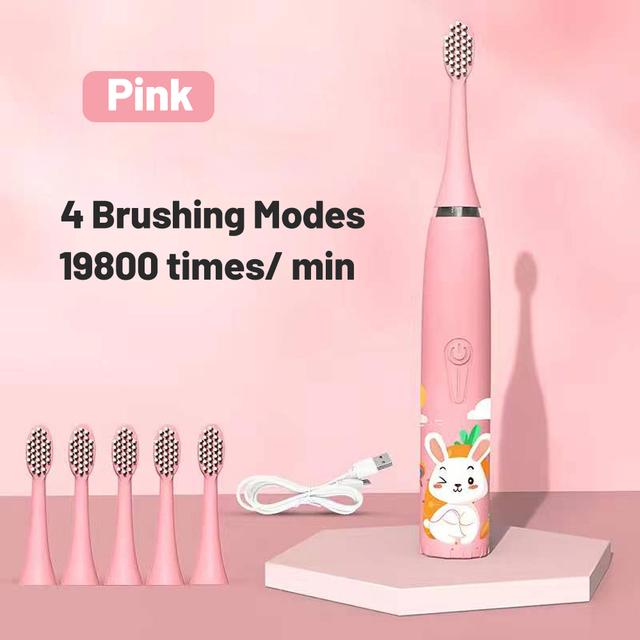 Children Electric Toothbrush Cartoon Pattern Kids with Replace The Toothbrush Head Ultrasonic Electric Toothbrush