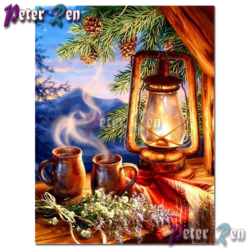 

5d landscape Diamond Embroidery Cold night coffee horse light DIY Square or round Mosaic Cross stitch Rhinestone Home Decoration