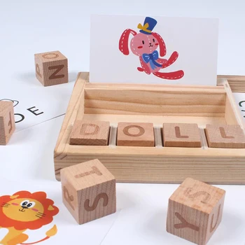 

1Set Wooden Cardboard Learning English Letters Spell Game Blocks Cognitive Card Gift Early Education Toys For Children