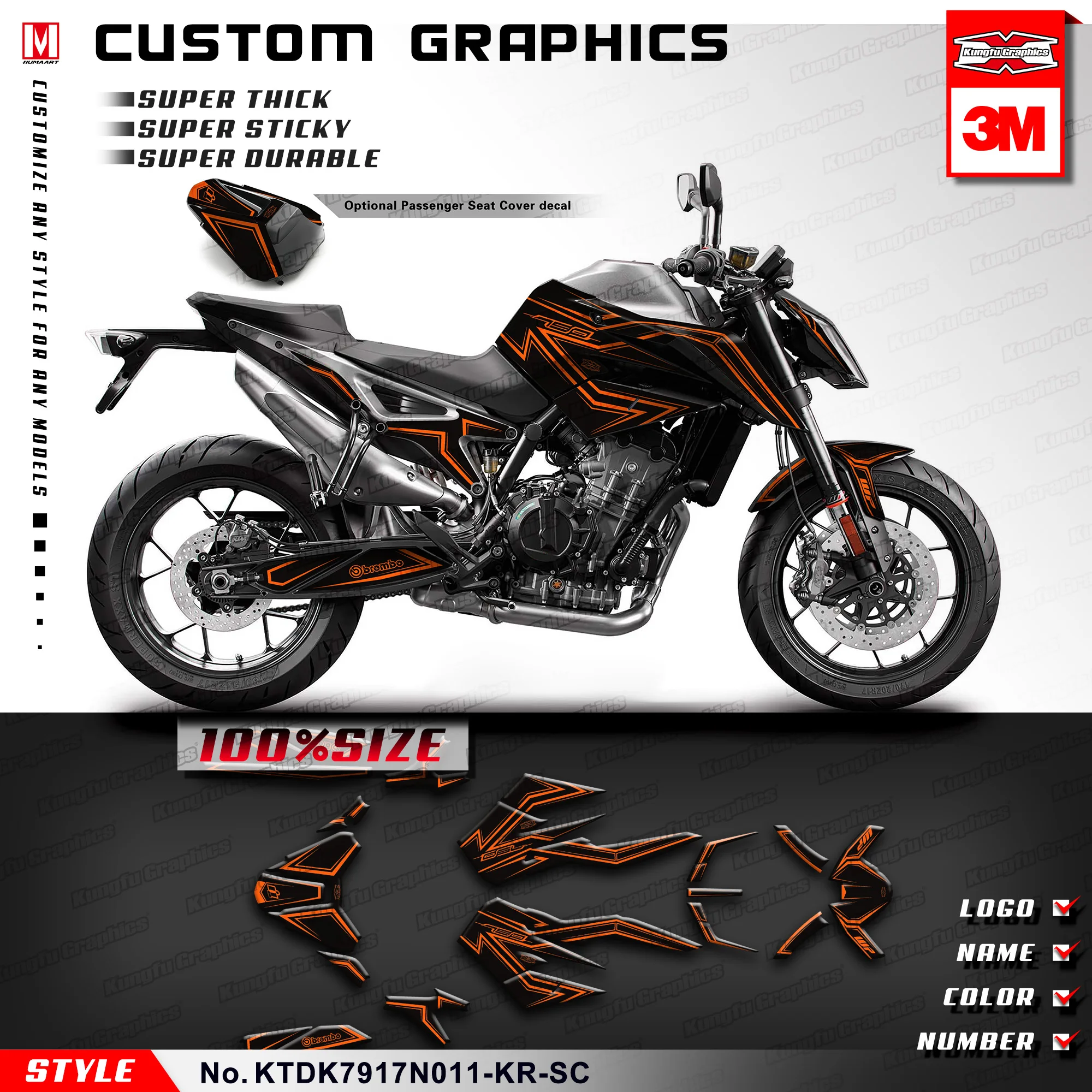 KUNGFU GRAPHICS Motorbike Sticker Set PVC Vinyl Custom Decal Black for 790 2017 2018 2019 2020Style no. KTDK7917N011-KR-SC | Автомобили и