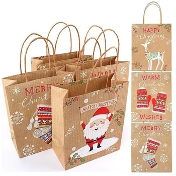 

1pcs Christmas Gift Bags Santa Sacks Kraft Paper Bag Kids Party Favors Box Christmas Decorations for Home New Year Navidad