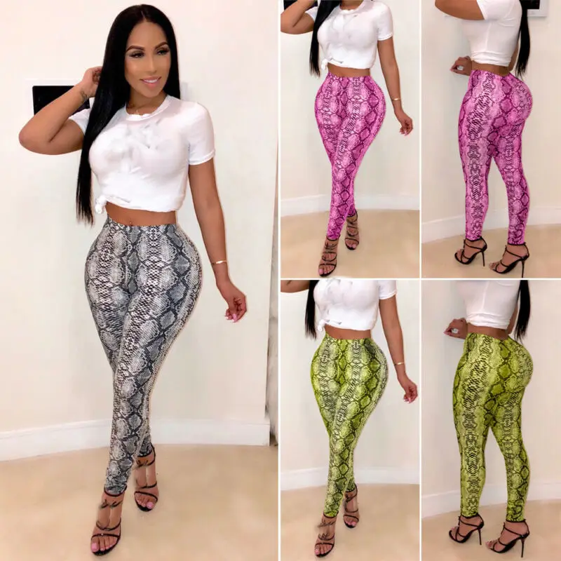 

Womens Stretch Snakeskin Leggings Pants Gray Yellow Snakeskin Print Legging