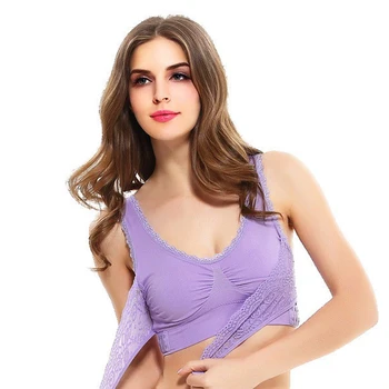 

Sexy Lingerie Women Underwear Lace Solid Color Cross Side Buckle Wireless Push Up Breathable Sleep Sports Bra