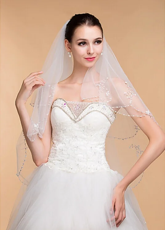 Свадебные вуали Женские Элегантные Тюль Стразы два слоя Фата с лентой по краю