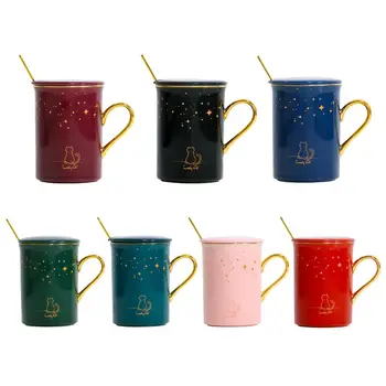 

Cat Starry sky Ceramics Mug with Spoon Lid Porcelain Mug Coffee Cup Office Water Cup Drinkware Mug