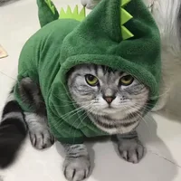 Pet Cat Clothes Cat Funny Dinosaur Costume Winter Warm Plush Cat Coat Fleece Hoodies Sweater