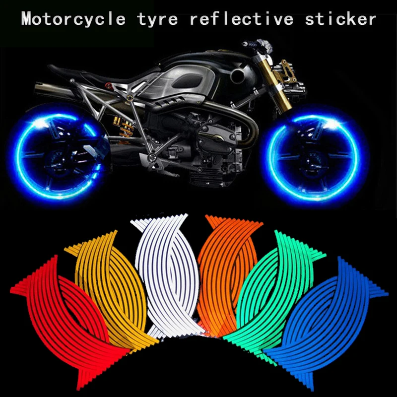 

16 Pcs 18" Strips Motorcycle Wheel Stickers 8 Colors Reflective Decals Rim Tape Bike Car Styling For Motorcycle Car Accessories