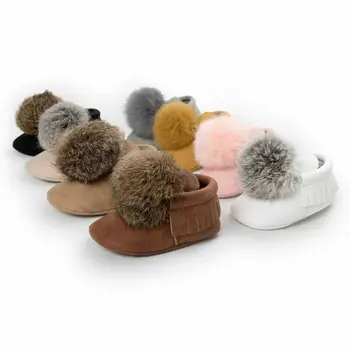 

0-18M Newborn Toddler Baby Boy Girl Pom Winter Warm Crib Shoes Anti-slip Soft Mocassin Boots