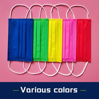 

50pcs Face Mask Disposable 3-layer Filter Non-woven Printed Face Mask Blue/pink/green/red/yellow Adult Face Mouth Masks