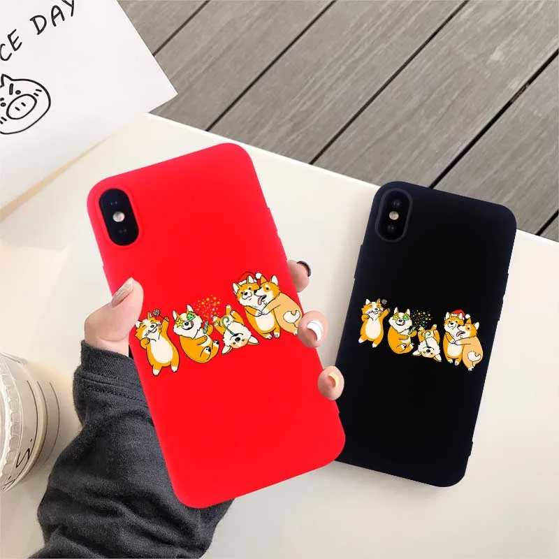 Cute Christmas Phone Covers for IPhone X XS MAX XR 8 7 6s Plus Case Funny Corgi Dog Soft Silicone All-included Back | Мобильные
