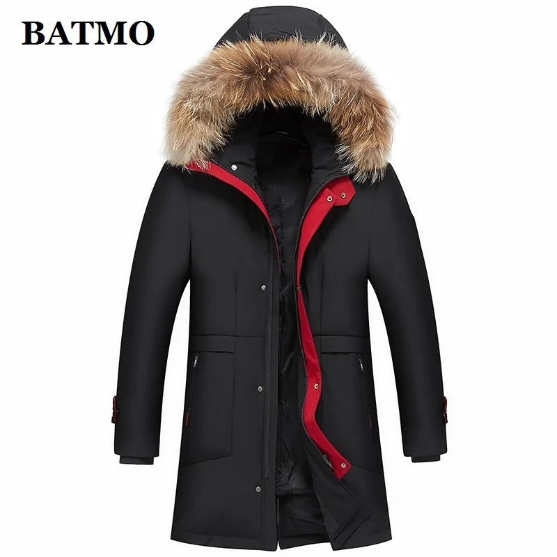 BATMO Новое поступление зимние куртки с мехом енота 80% Белые куртки с капюшоном на утином пуху мужские теплые куртки Большие размеры 18012