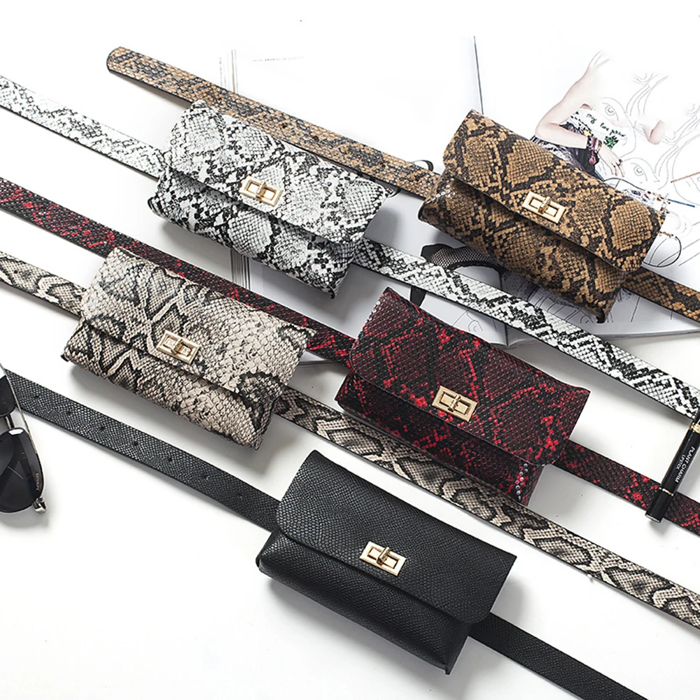 Женская винтажная поясная сумка со съемным поясом из искусственной кожи со змеиным узором, сумка для мобильного телефона, сумка со змеиным узором