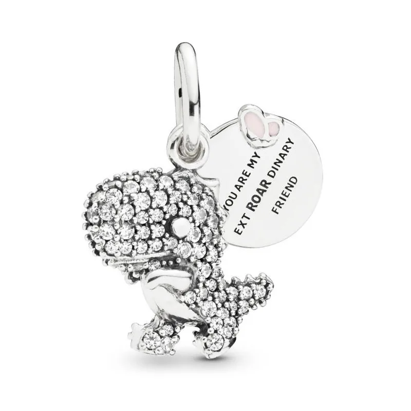 

Paved Zircon Dinosaur Pendants Charms for Jewelry Making Women Autumn 925 Sterling Silver Charms DIY For Bracelets & Chains 2019