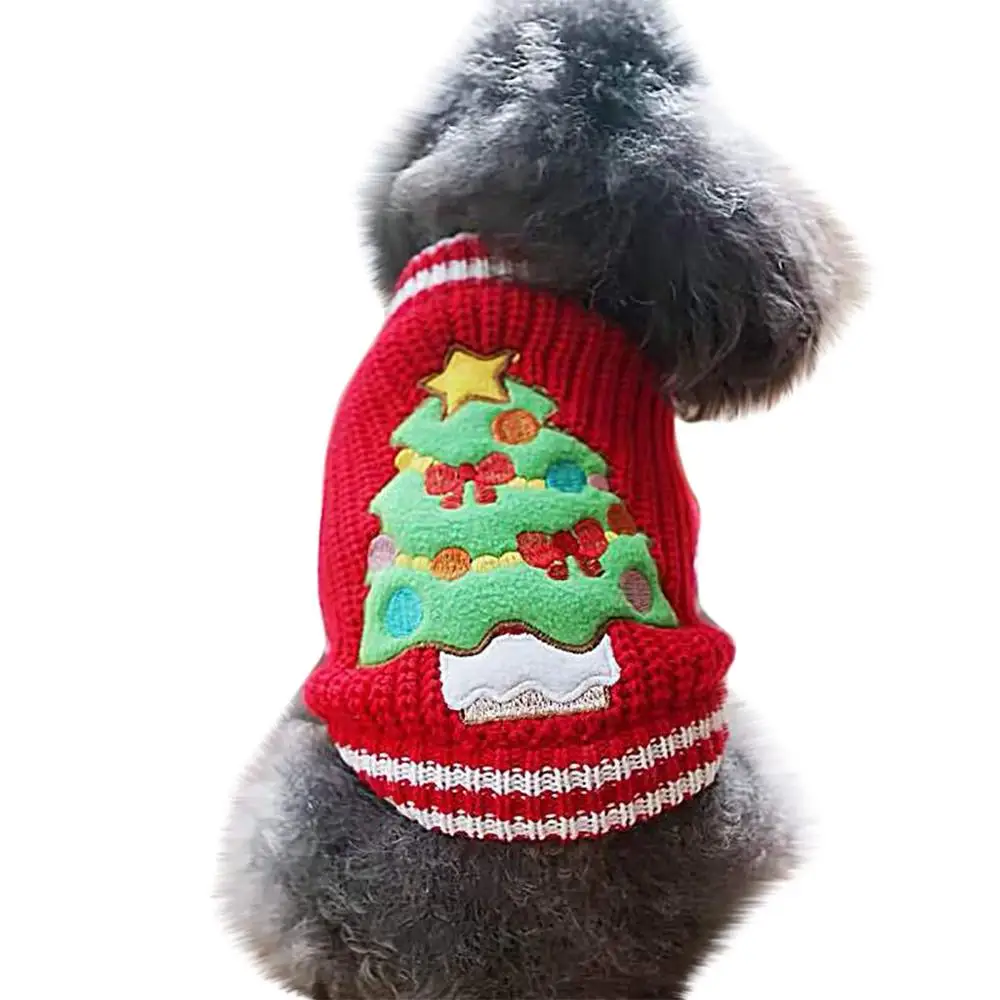 Новогодний теплый Рождественский свитер с вышивкой для питомцев, осенняя и зимняя одежда для кошек и собак, Рождественский мягкий теплый свитер для собак Navidad Q3 - Color: Red