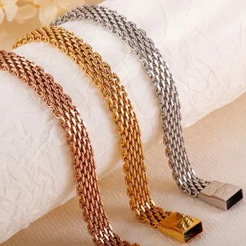 

Rose Gold 316L Stainless Steel Bracelets For Women Indian Jewelry Accessories 8MM Chain Bracelet Valentines Day Gifts For Her