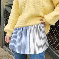 Mulheres falso camisa irregular saia blusa cauda hem algodão em camadas pura listra impressão extensor metade deslizamento saia tamanhos grandes